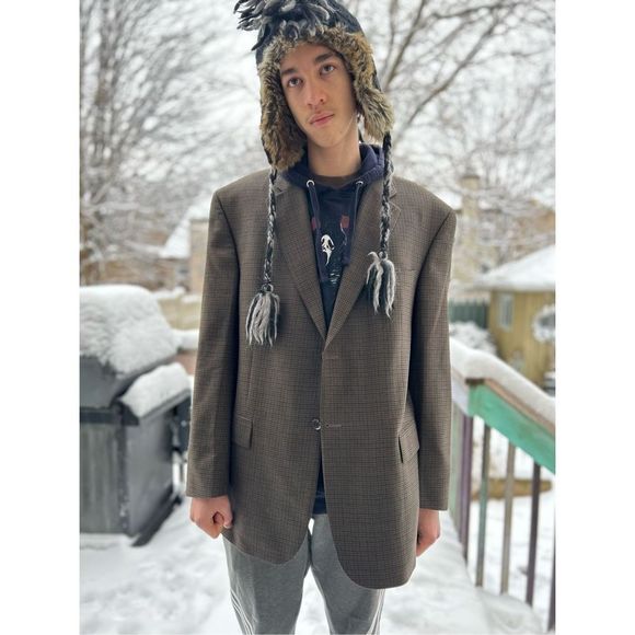 Nautica sports jacket suit plaid brown size 44R fully lined - Picture 9 of 16